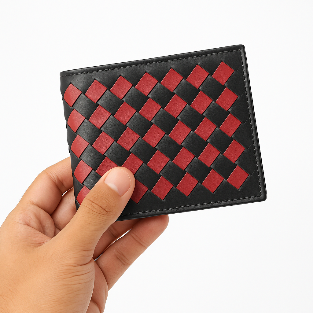 Moscow Handymade Leather Wallet [Black and Red]