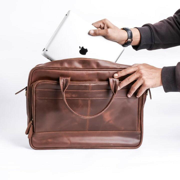 Vintage Crazy Horse Leather Laptop Bag - The Premium SkinTravel Accessories